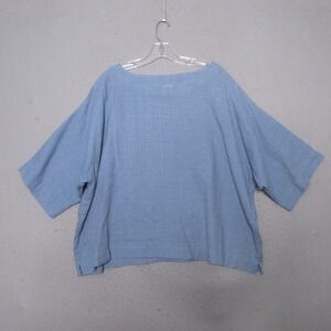 J‎ Jill Pure Jill Top Medium Blue Cotton Textured Boxy Boat Neck Lagenlook Relax